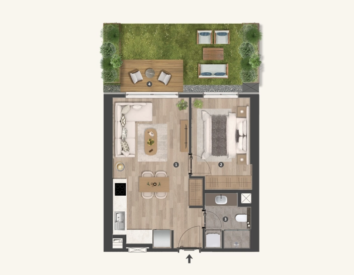 A Blok 1+1 Teraslı Dairesi Plan Çizimi