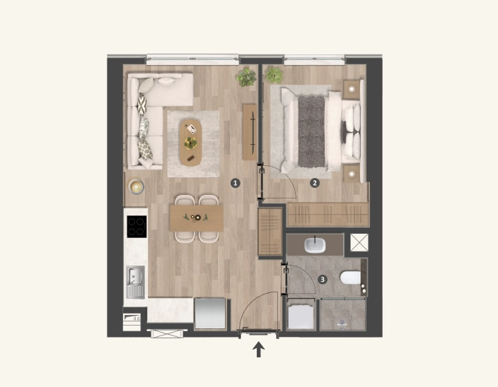 A Blok 1+1 Dairesi Plan Çizimi